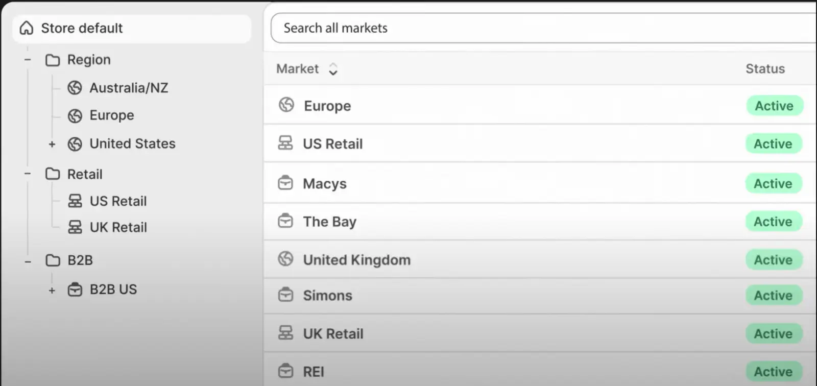 Markets feature screenshot