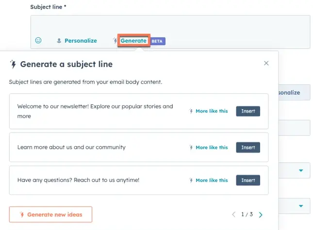 Hubspot subject line generation