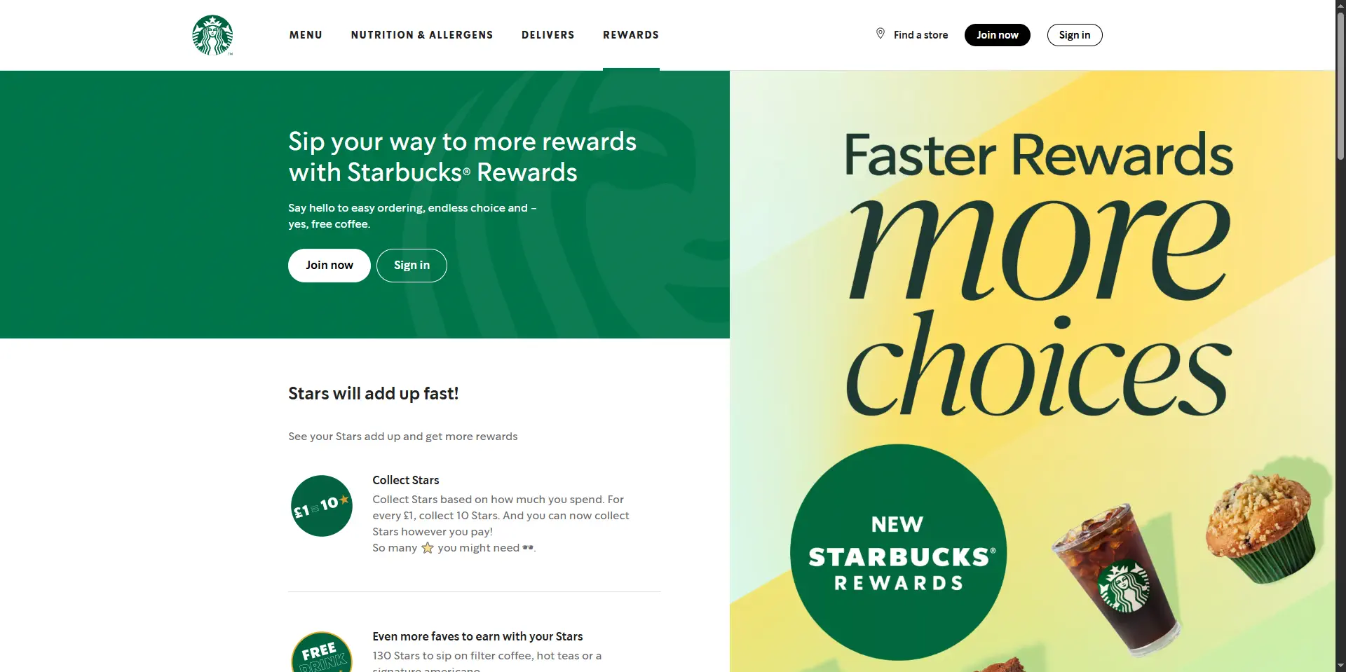 Starbucks rewards webpage