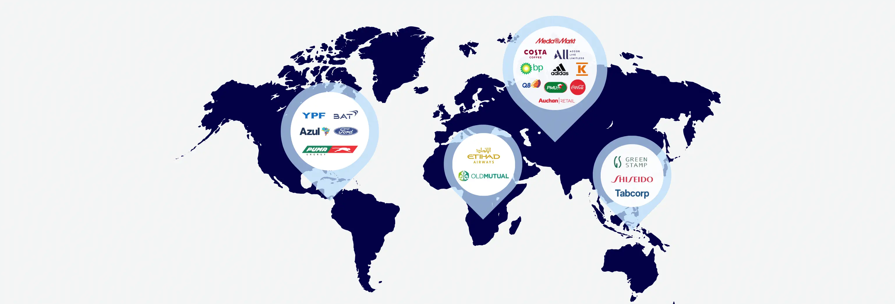 Image with a map of world with logos of clients we worked with